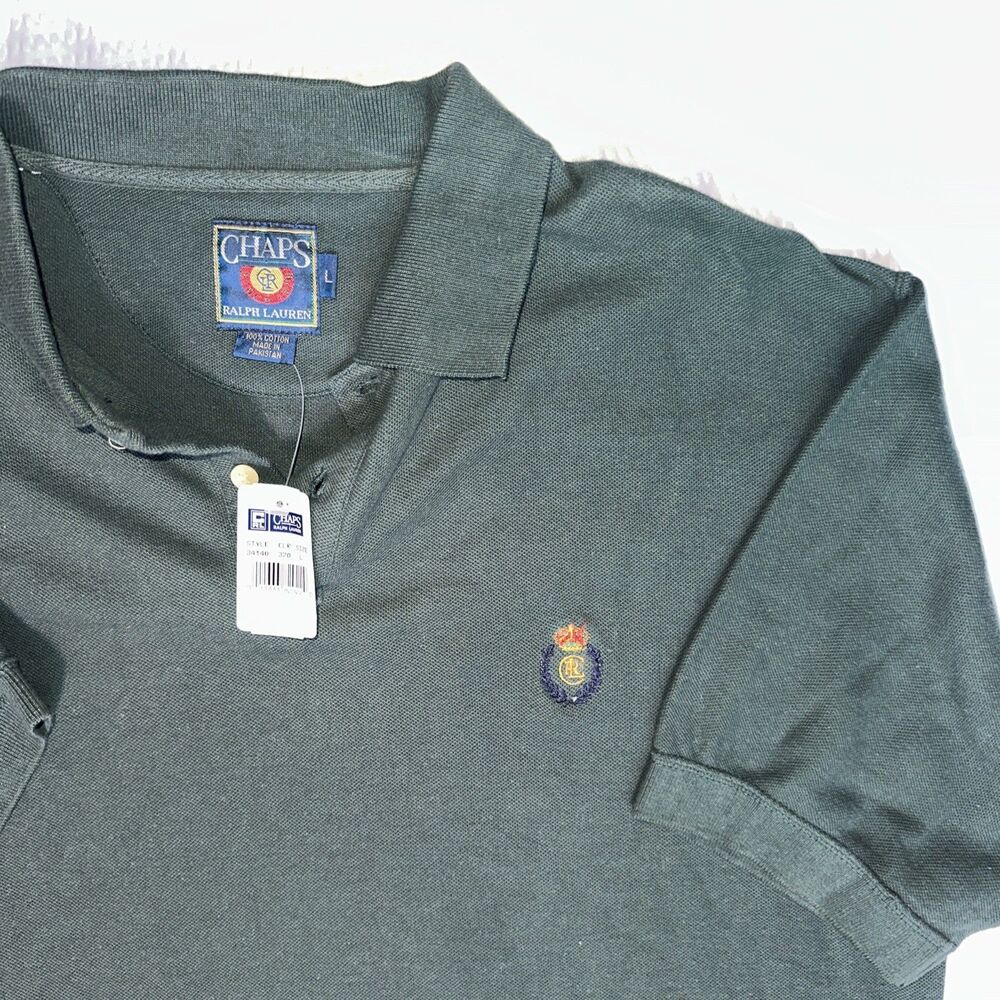 Chaps Ralph Lauren Men's Solid green Polo 1990s VINTAGE Sz Large Y2K preppy